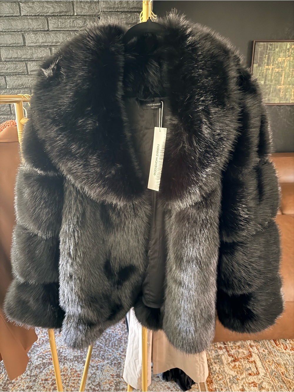 naked wardrobe Black Plush Faux Fur Teddy Jacket